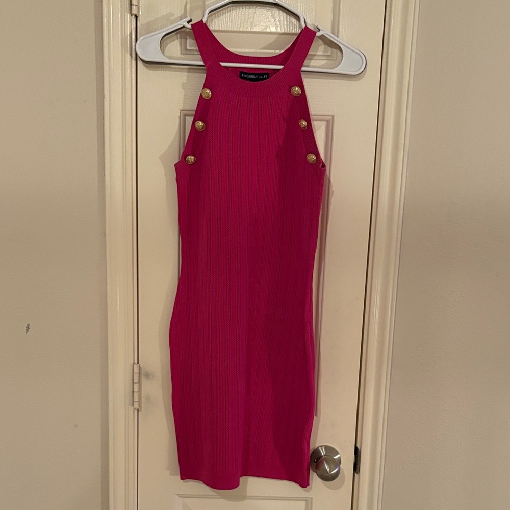 Sincerely Jules Pink Midi Dress with Gold Buttons